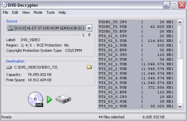 制限なしの無料DVDリッピングソフト：DVD Decrypter